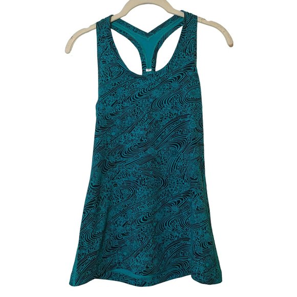 Lululemon Women‎ Kitakami Viridian Green Black CRB Cool Racerback II Tank Sz 2 - Picture 1 of 5